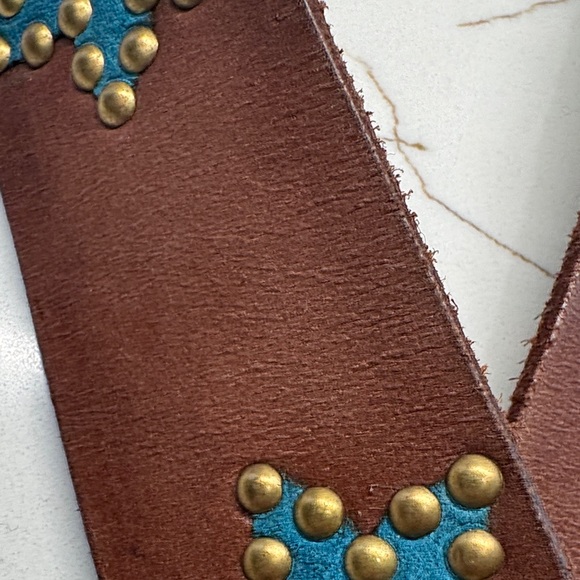 Free People brown Belt with Brass Buckle & studs and Blue Star Accents Size M/L - Picture 7 of 10